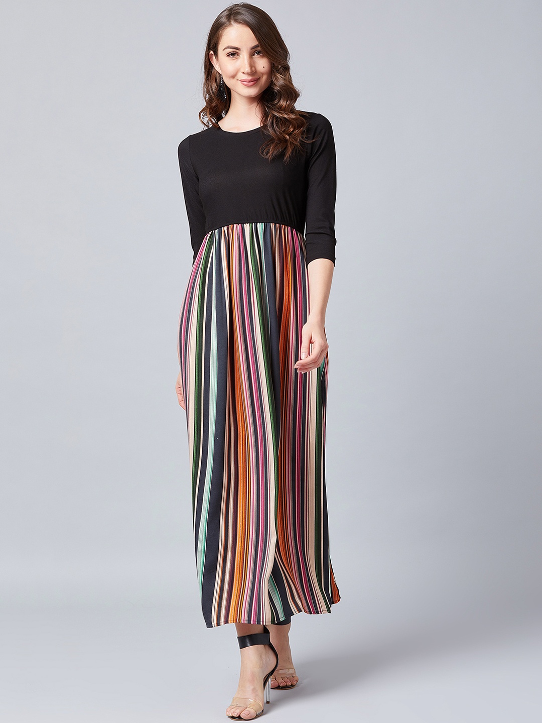 

Athena Women Striped Multicoloured Maxi Dress, Multi