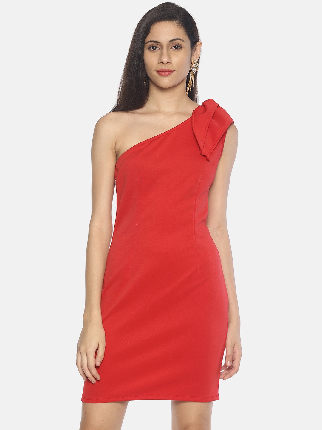 

AARA Women Solid Red Sheath Dress