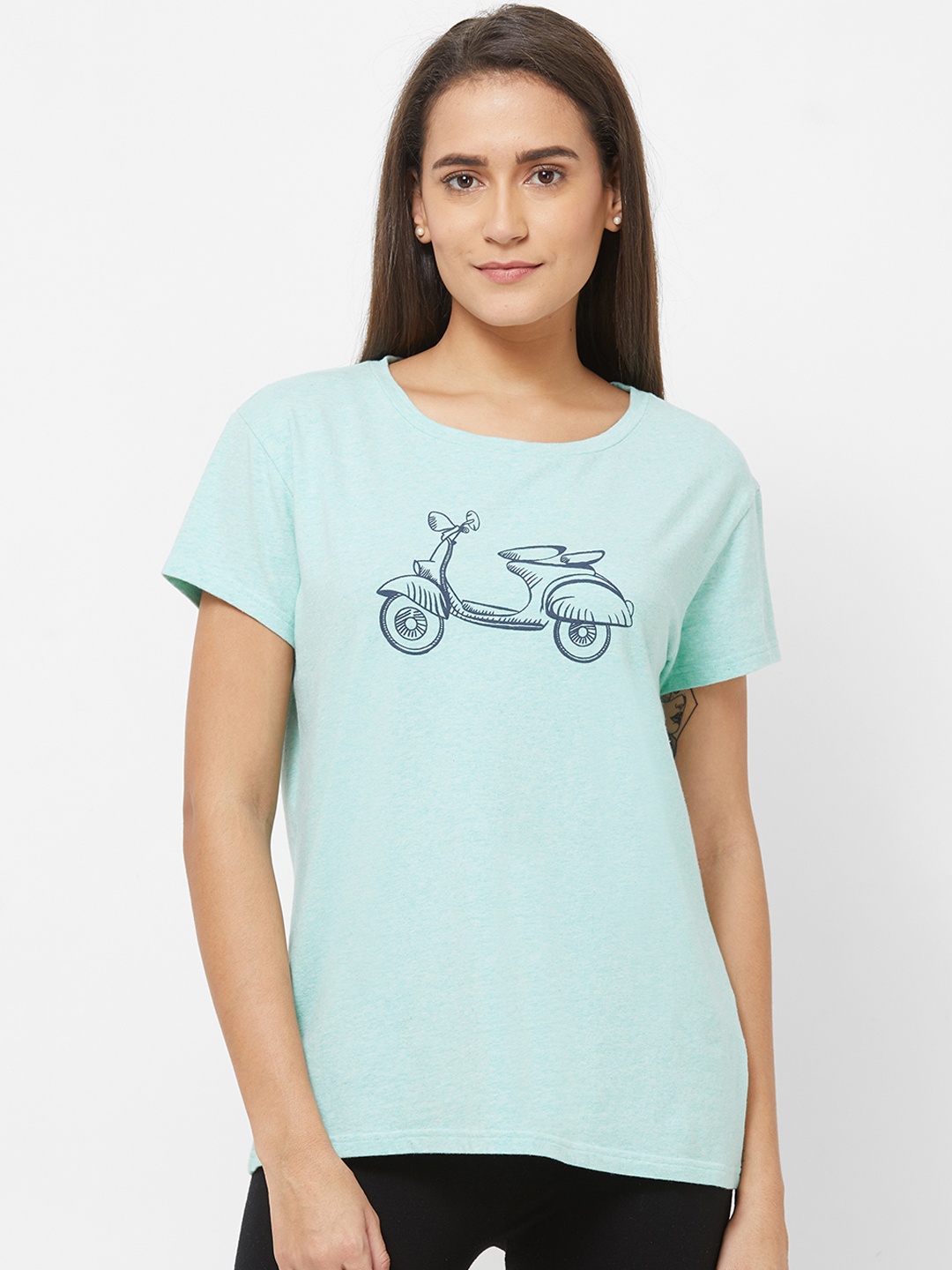 

Mystere Paris Women Green Comfort Fit Printed Cotton Lounge T-shirts