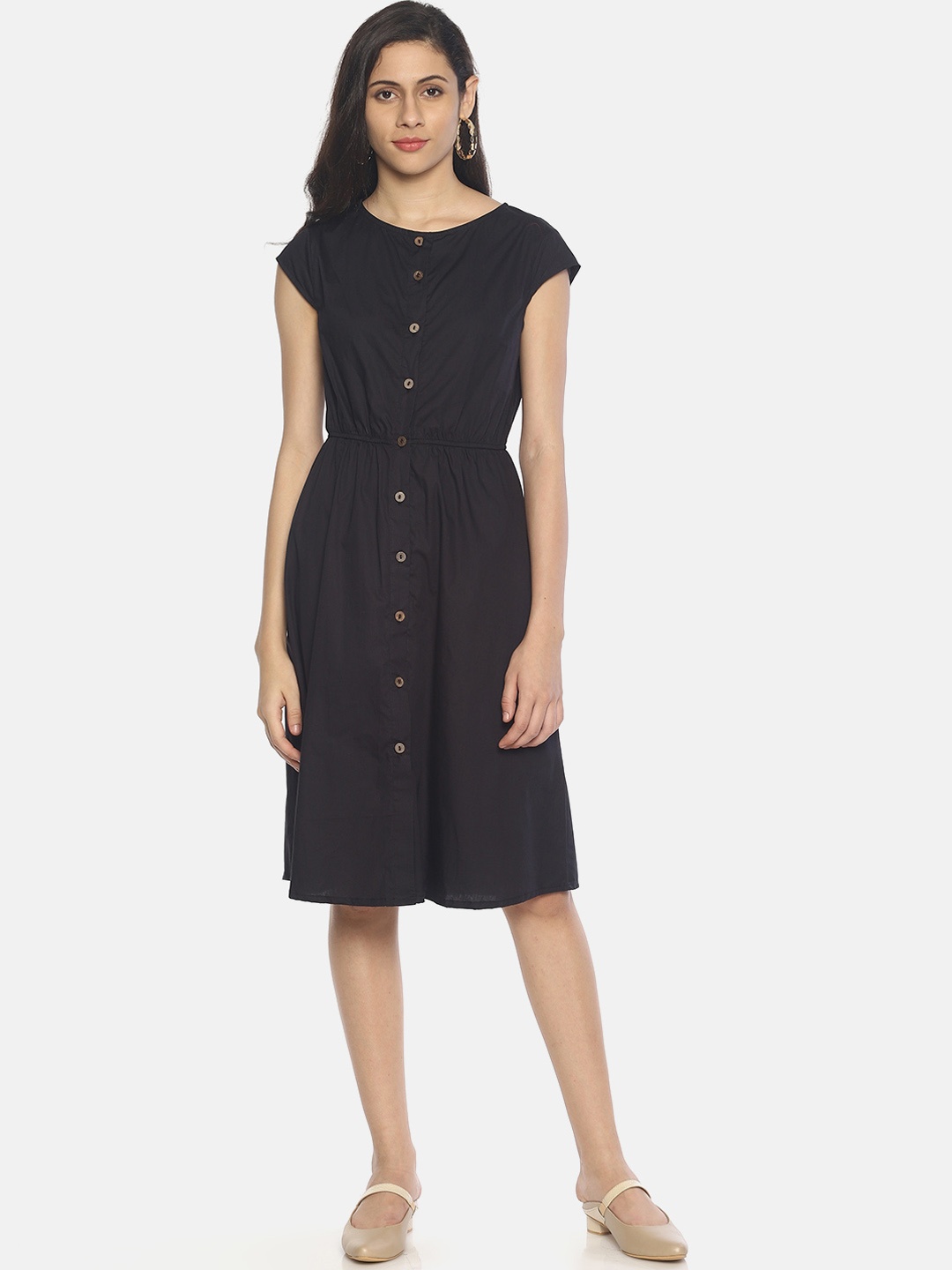 

AARA Women Solid Black A-Line Dress