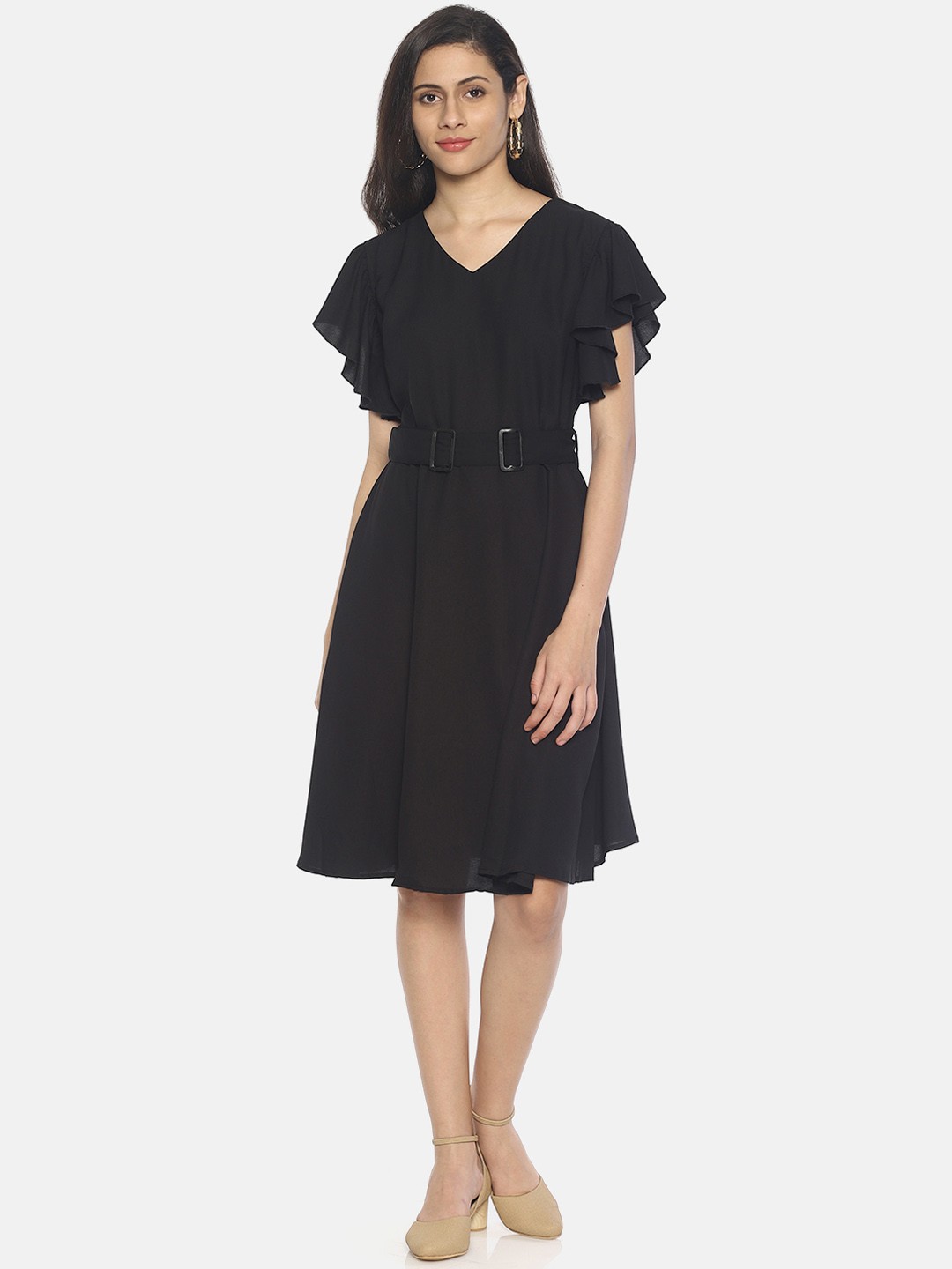 

AARA Women Solid Black A-Line Dress
