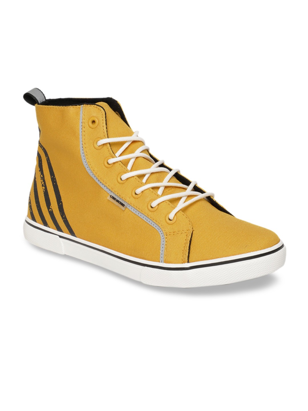

Flying Machine Men Yellow Striped Synthetic Leather Mid-Top Sneakers