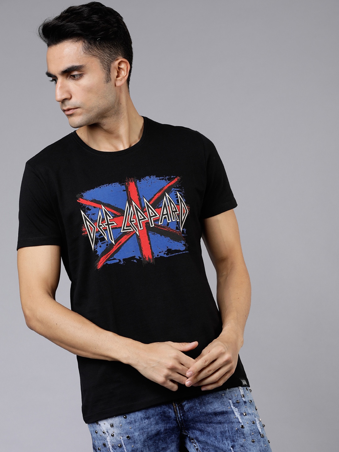 

LOCOMOTIVE Men Black Printed Round Neck T-shirt