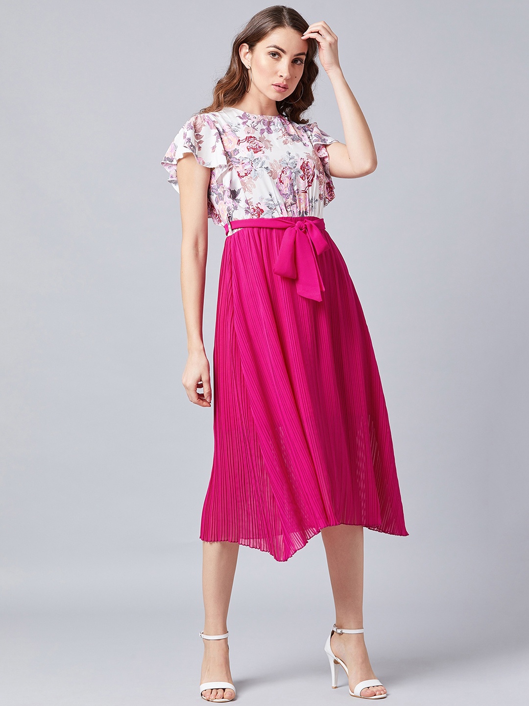 

Athena Women Printed Fuchsia Fit and Flare Dress