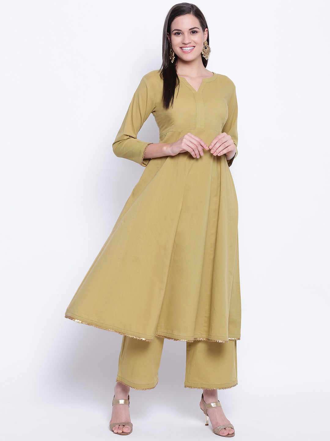 

FABNEST Women Khaki-Coloured Solid Kurta with Palazzos