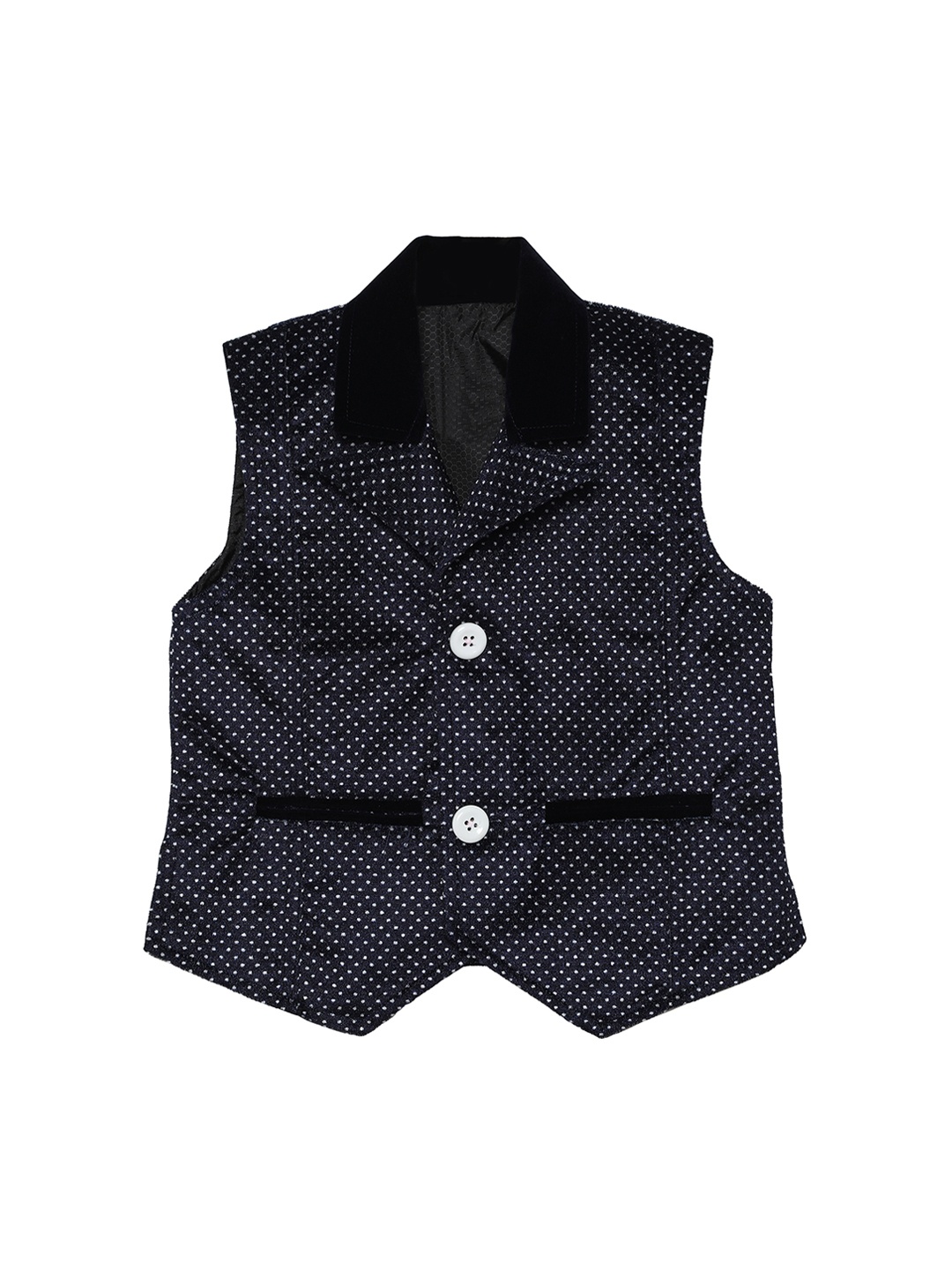 

Kidling Boys Navy Blue & White Printed Waistcoat