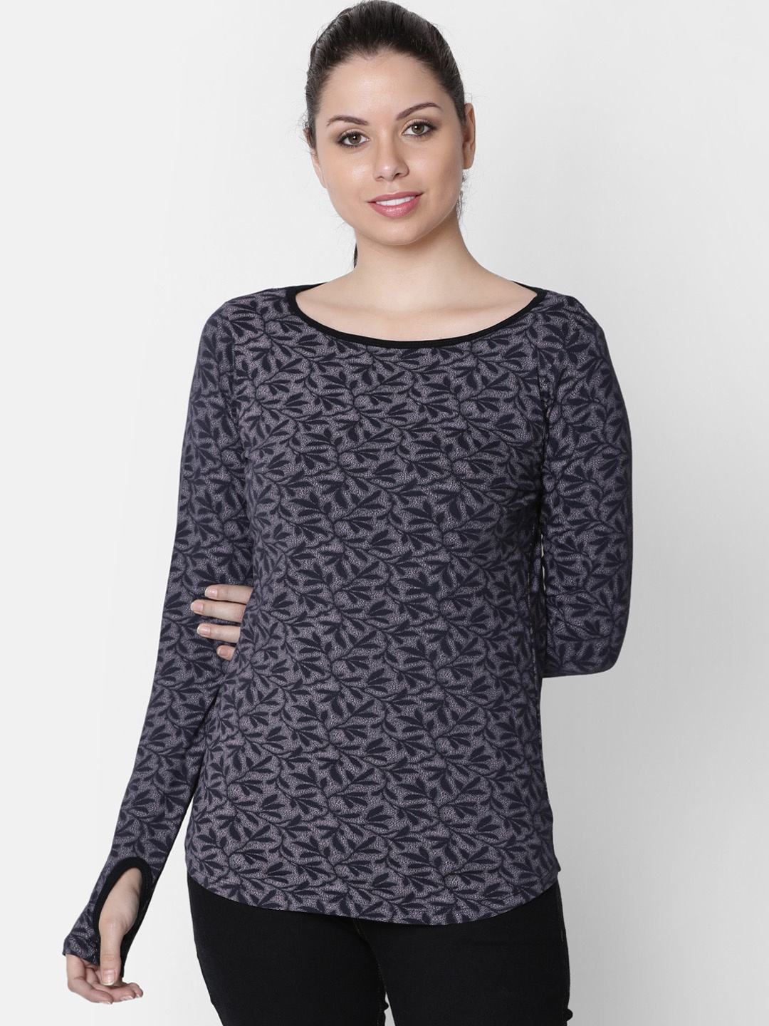 

Rute Women Blue Printed Boat Neck T-shirt