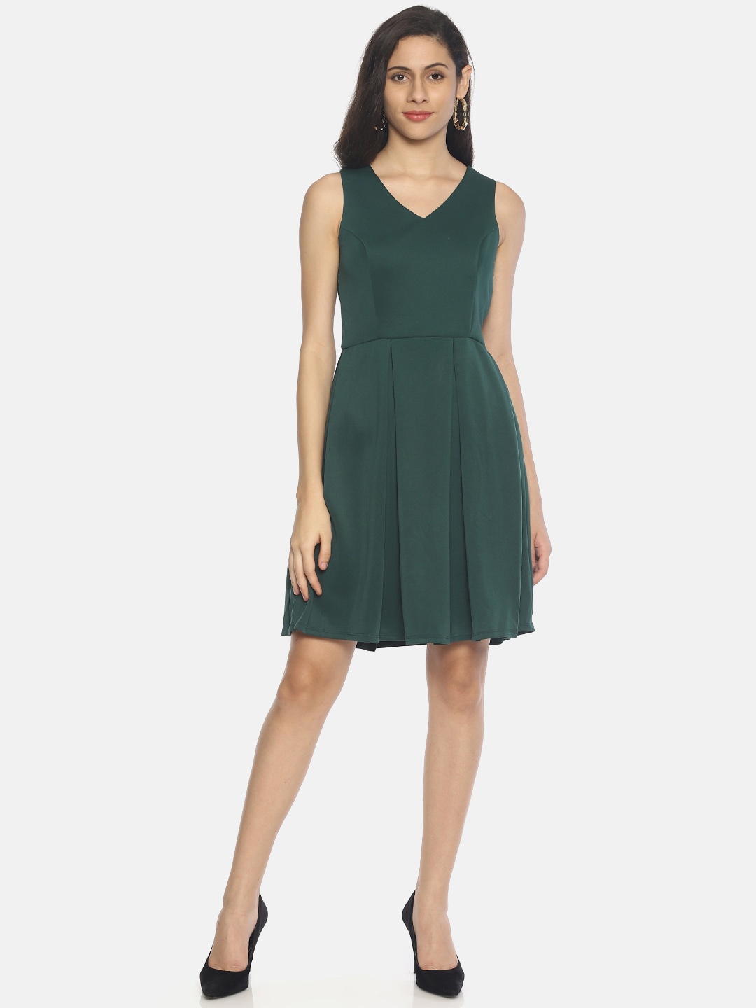 

AARA Women Solid Green A-Line Dress