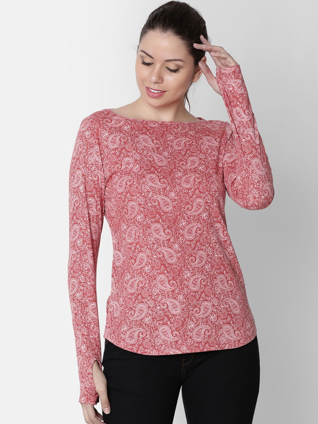 

Rute Women Red Printed Boat Neck T-shirt
