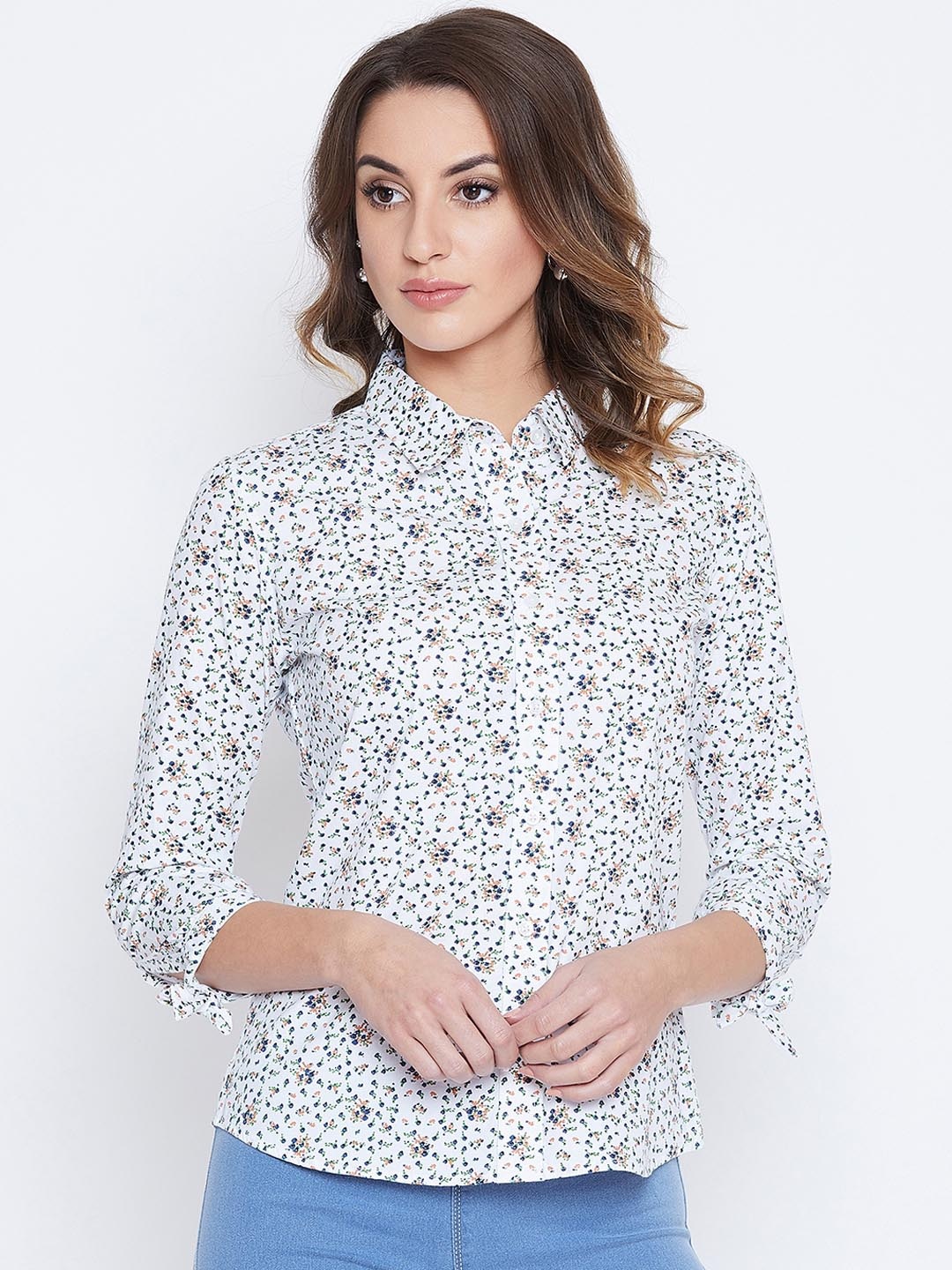 

JUMP USA Women White & Blue Regular Fit Printed Casual Shirt