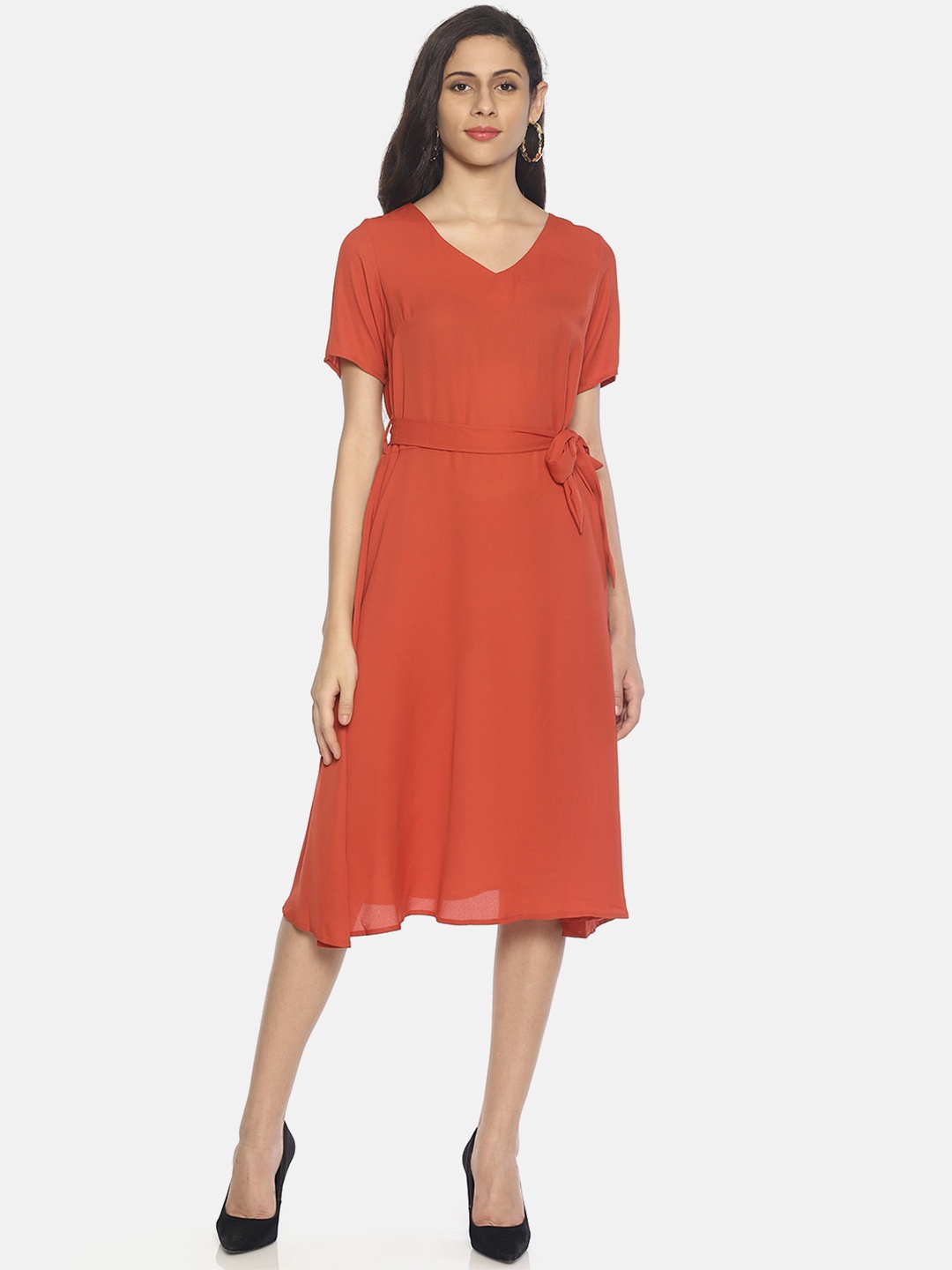 

AARA Women Solid Orange A-Line Dress