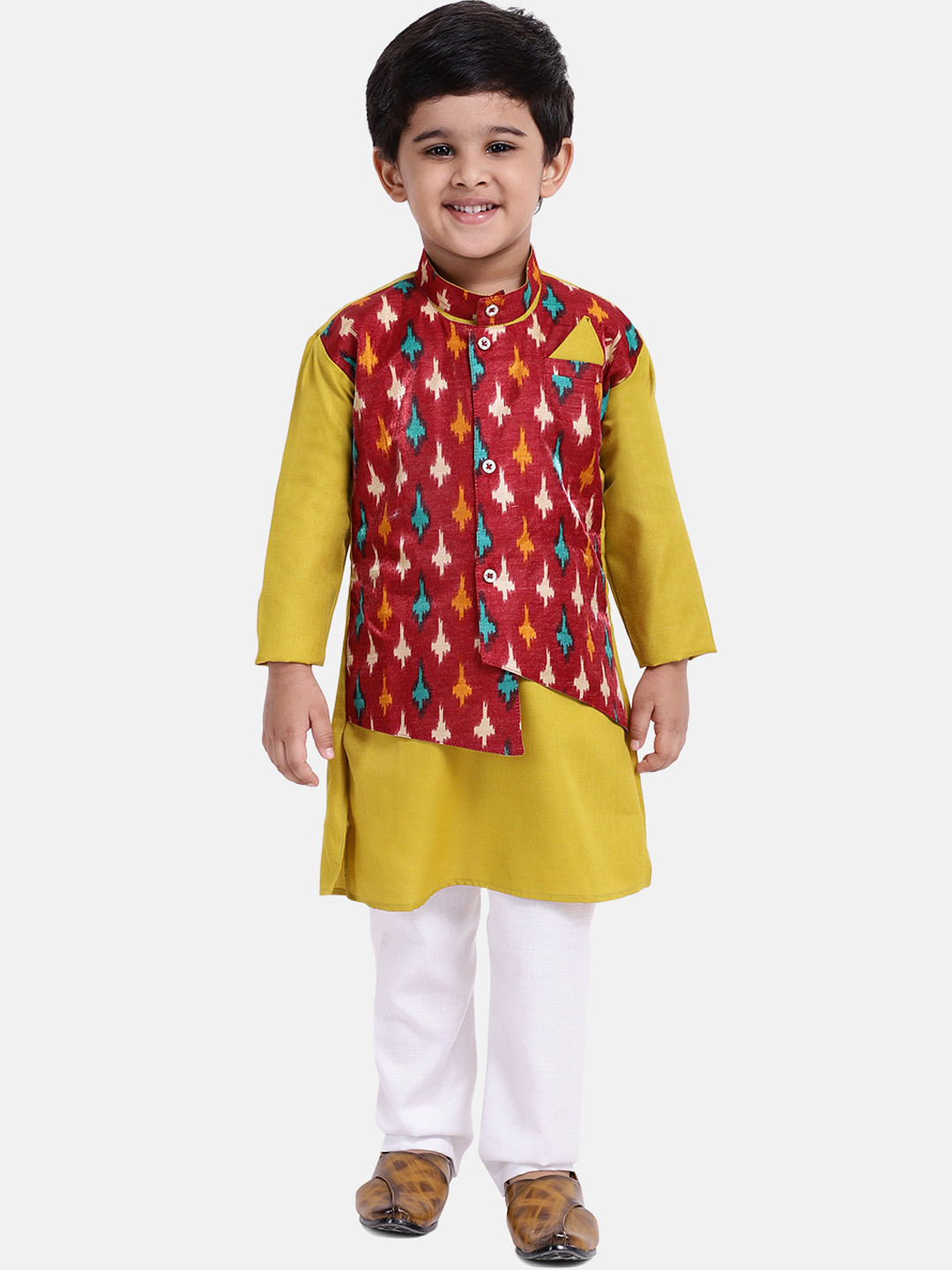 

BownBee Boys Lime Green & Maroon Printed Kurta with Pyjamas