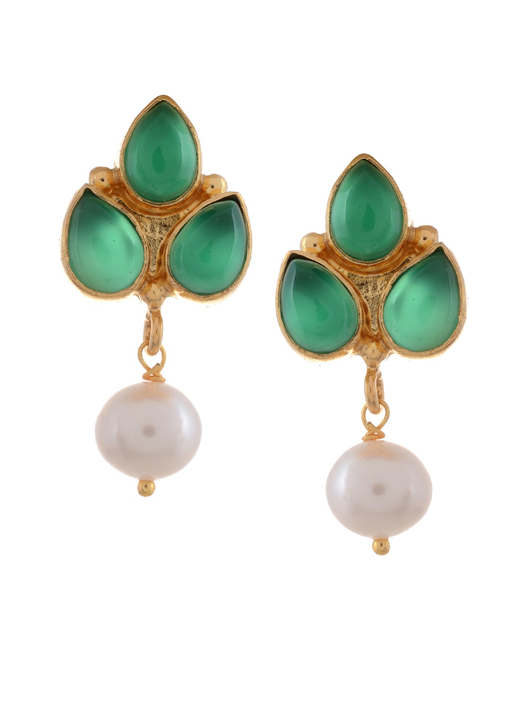 

Silvermerc Designs Gold-Plated Sterling Silver Turquoise, Pearl Studded Drop Earrings, Green