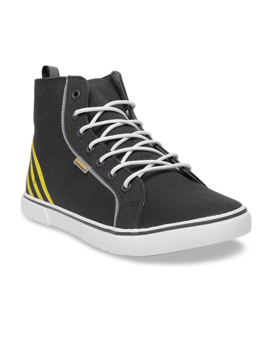 

Flying Machine Men Grey Striped Synthetic Leather Mid-Top Sneakers