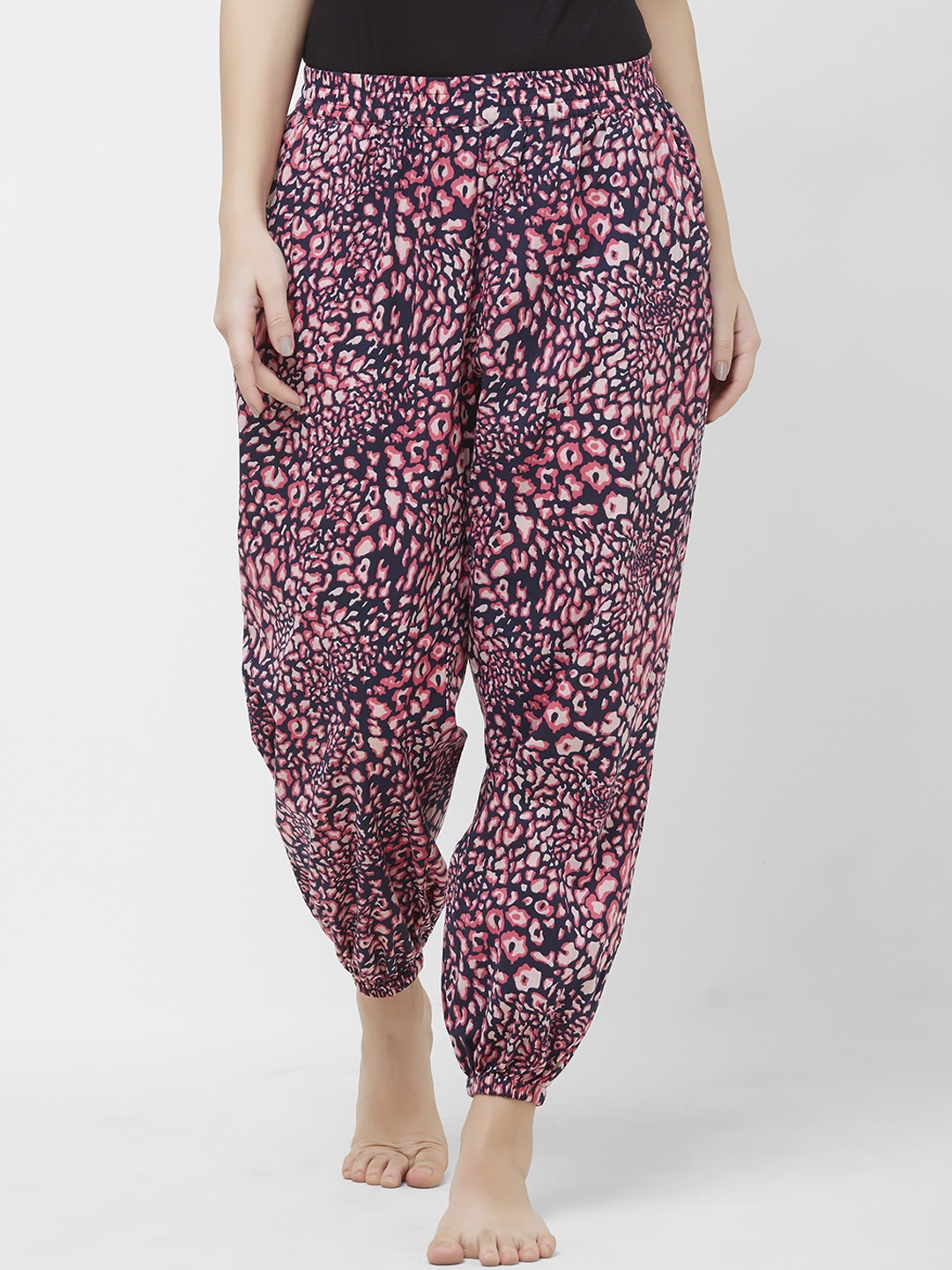 

Mystere Paris Women Navy Blue & Pink Printed Mid-Rise Lounge Pants