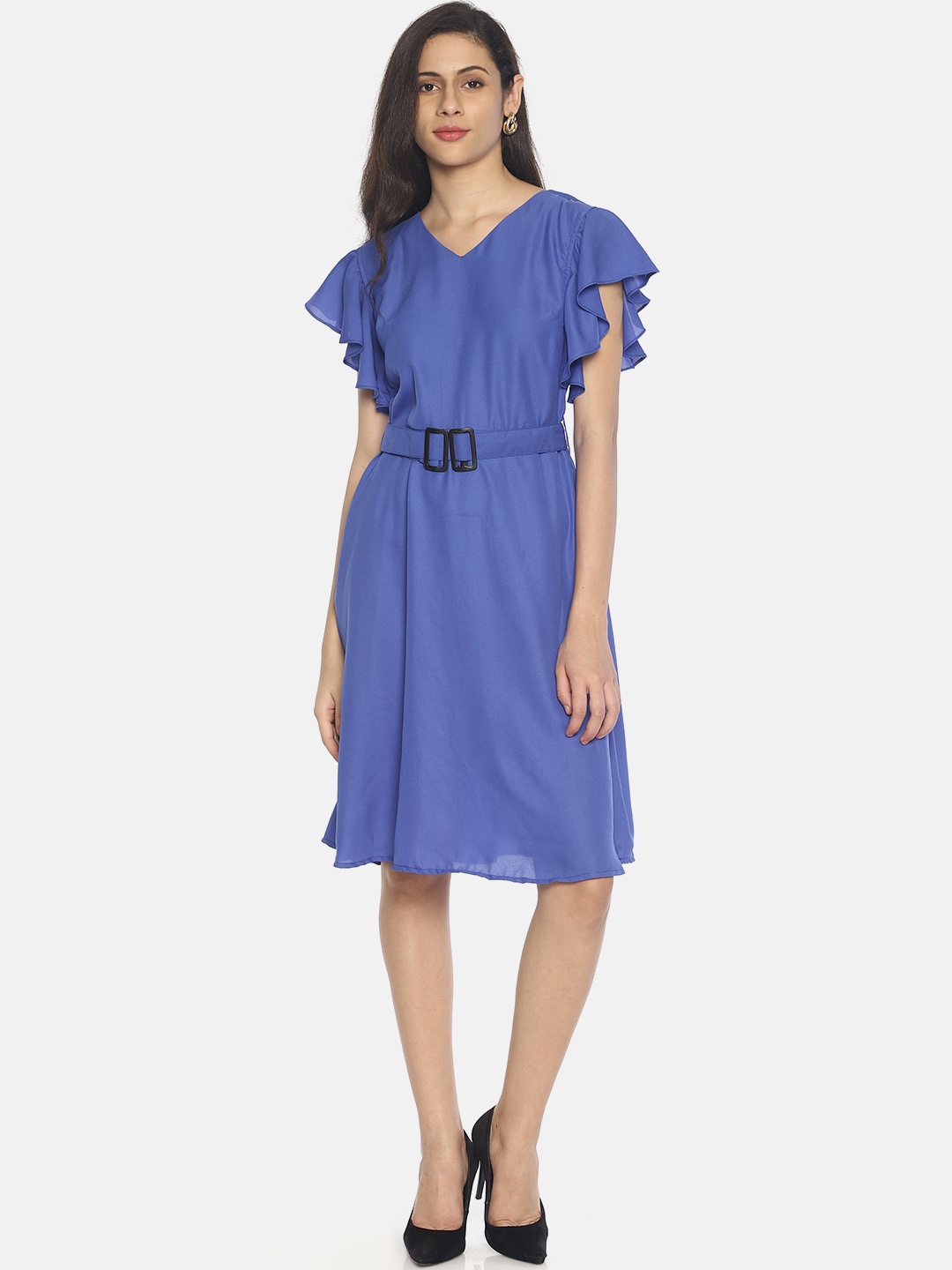 

AARA Women Solid Blue A-Line Dress