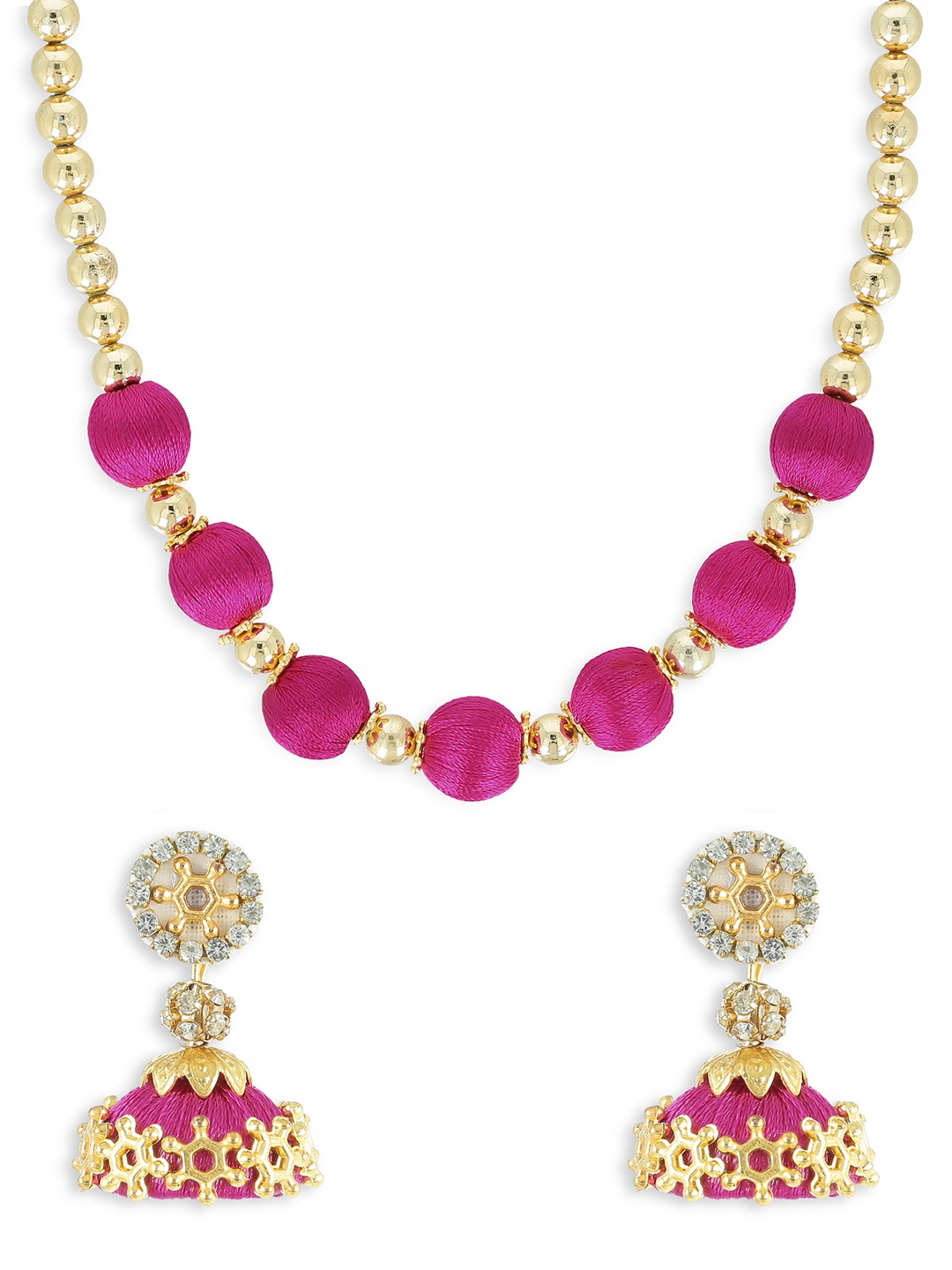 

AKSHARA Girls Pink Gold-Plated Beaded Jewellery Set