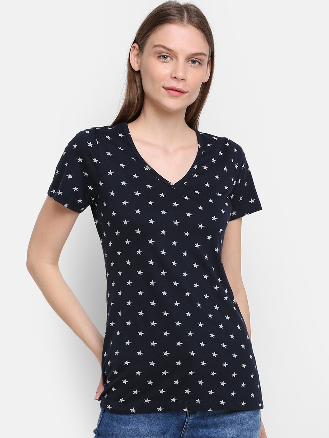 

Rute Women Blue Printed V-Neck T-shirt