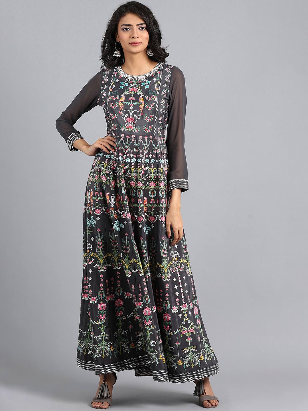 

WISHFUL Women Black & Blue Floral Printed Anarkali Kurta
