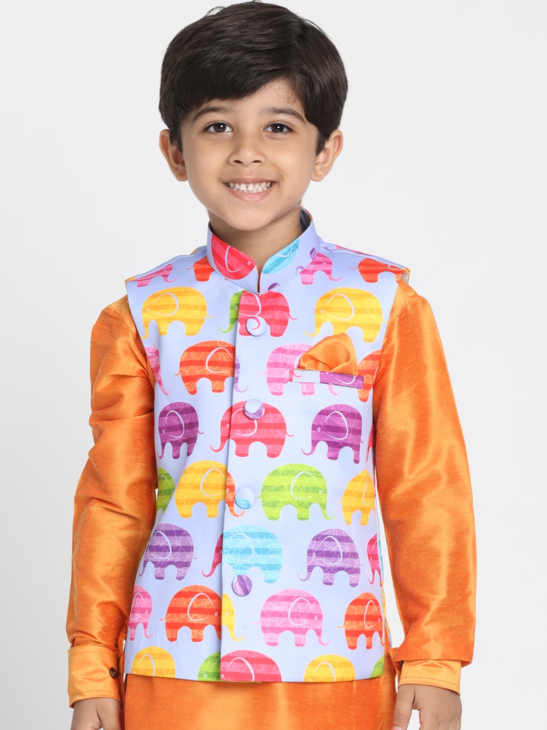 JBN Creation Boys Purple Printed Nehru Jacket