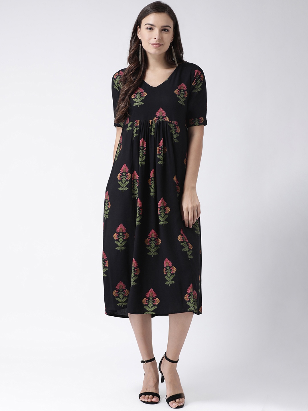 pinwheel Women Printed Black Fit and Flare Dress