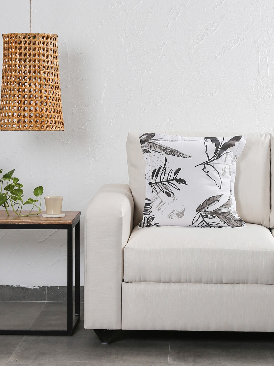 

House This White & Grey Set of Single Floral Square Cushion Covers