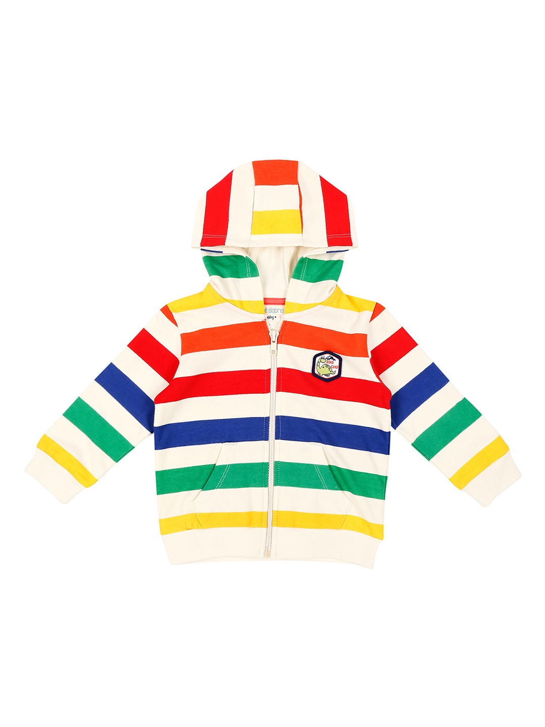 

Pantaloons Baby Boys Off-White & Red Striped Hooded Sweatshirt