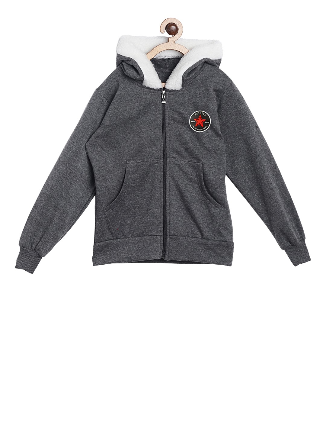 

SWEET ANGEL Girls Grey Melange Solid Hooded Sweatshirt