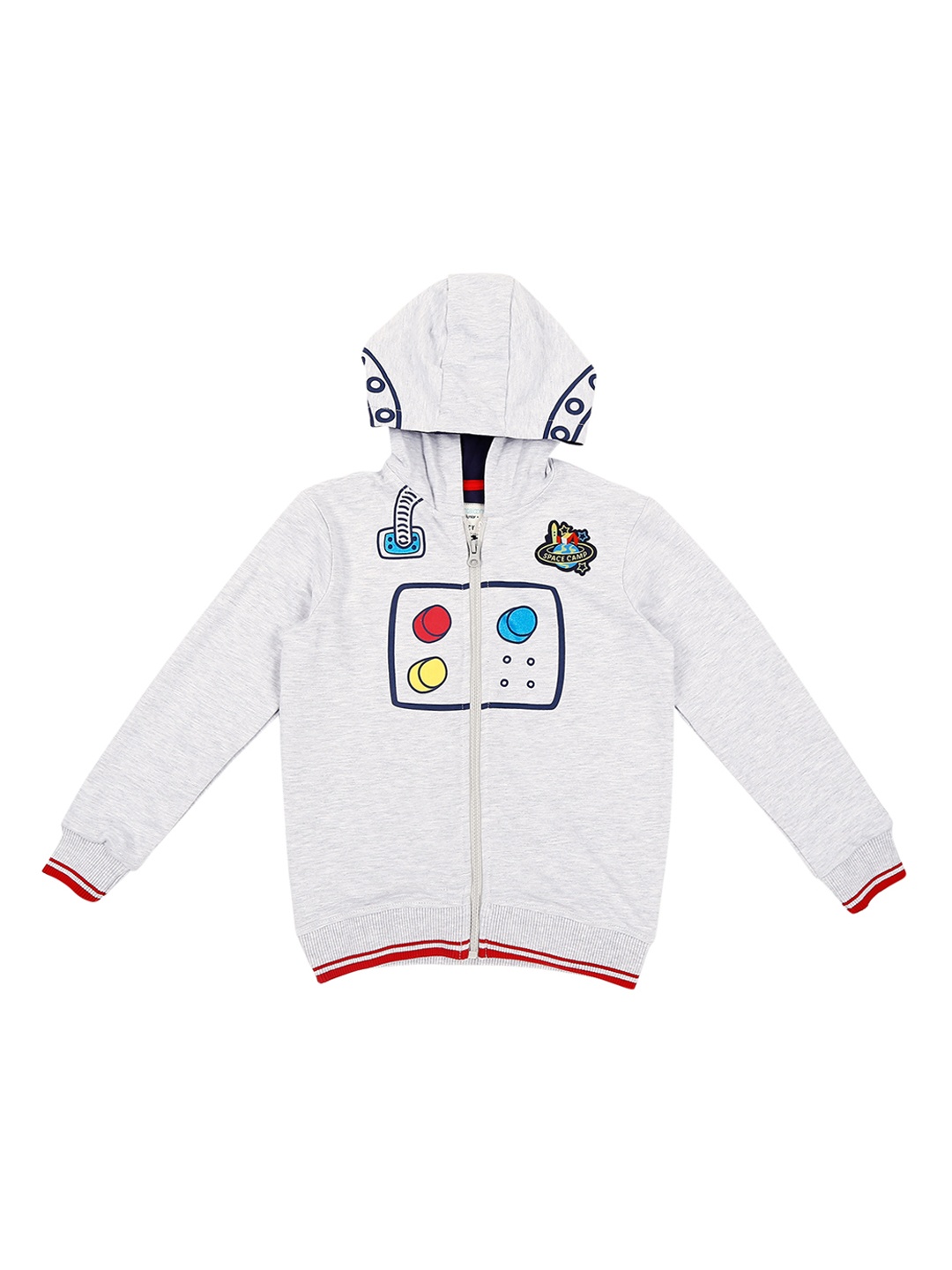 

Pantaloons Junior Boys Grey Melange Printed Hooded Sweatshirt
