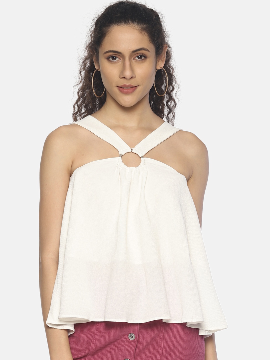 

AARA Women White Solid A-Line Top