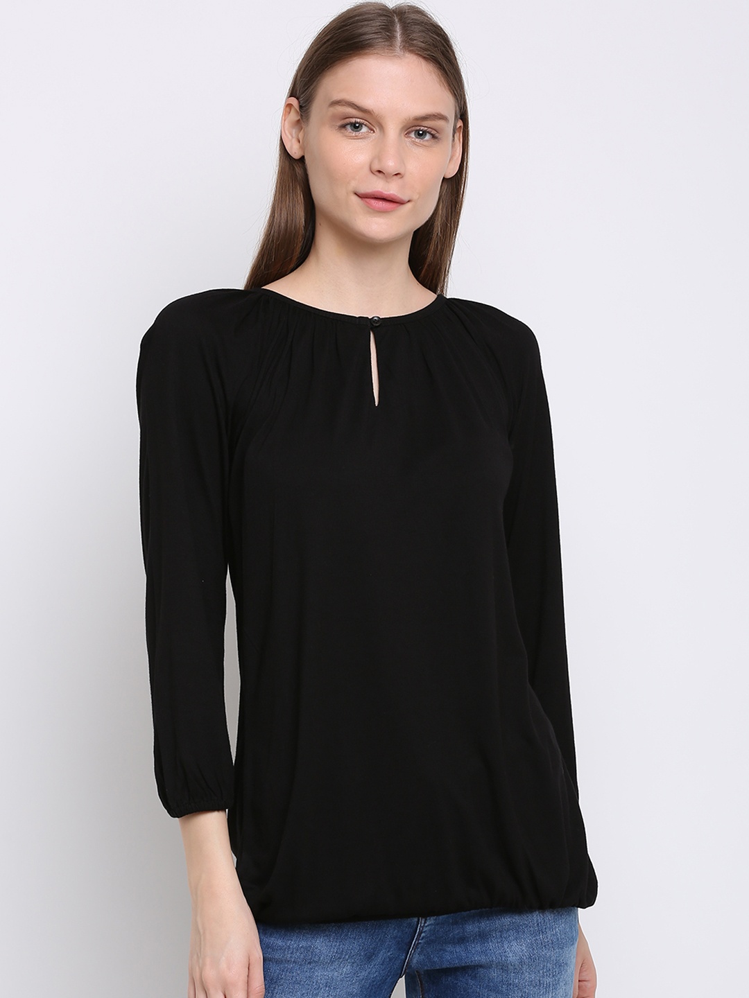

Rute Women Black Solid Pure Cotton Top