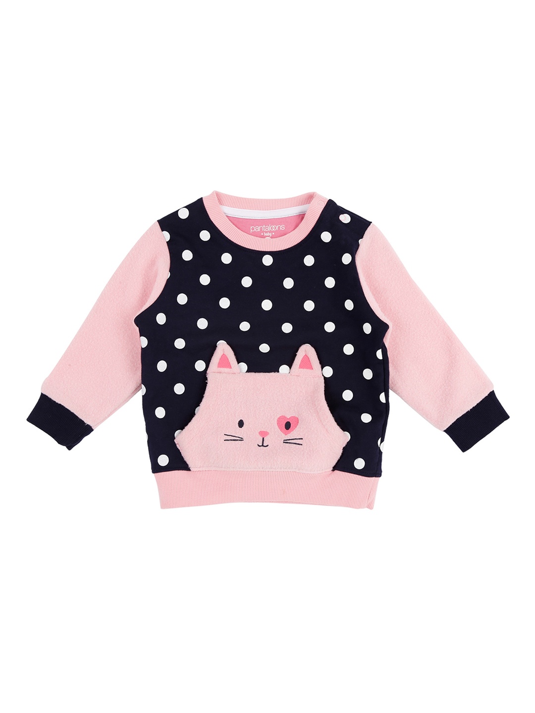 

Pantaloons Baby Girls Navy Blue & Pink Printed Sweatshirt