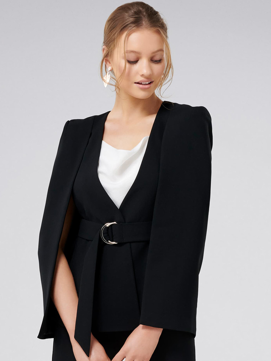 

Forever New Women Black Solid Lightweight Cape Jacket