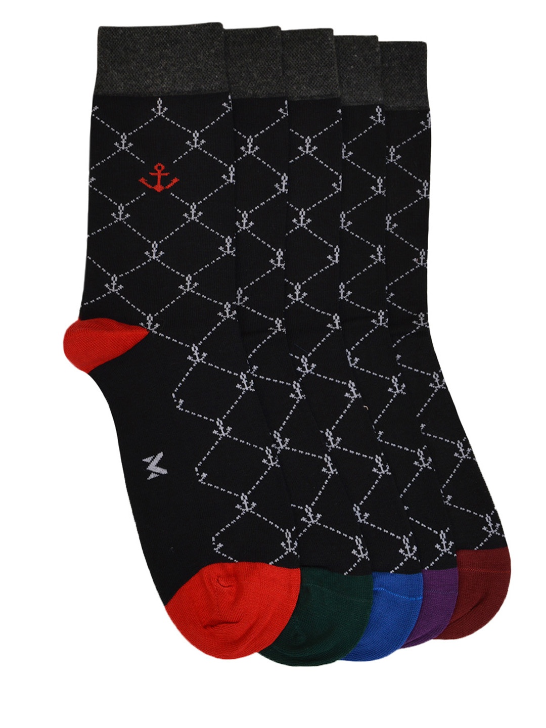 

VINENZIA Men Pack of 5 Black Patterned Calf-Length Socks