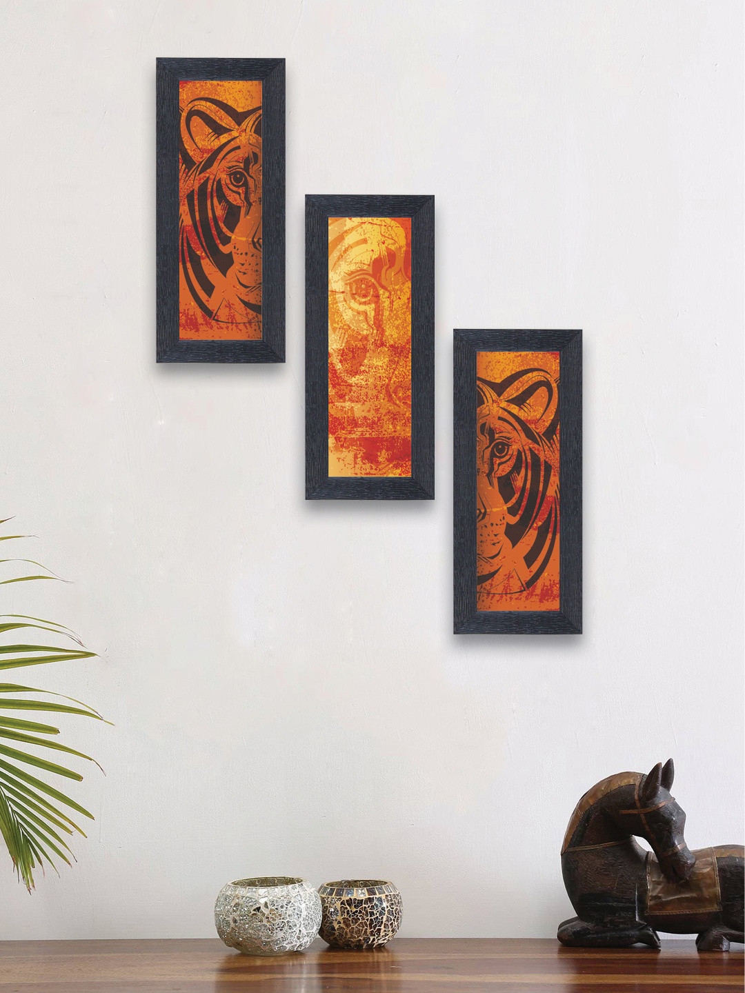 

nest ART Set of 3 Orange & Black Synthetic Wood Painting