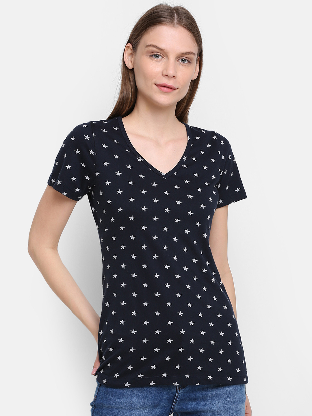 

Rute Women Blue Printed V-Neck T-shirt