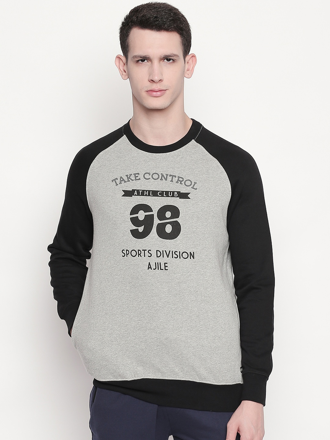 

Ajile by Pantaloons Men Grey & Black Printed Sweatshirt