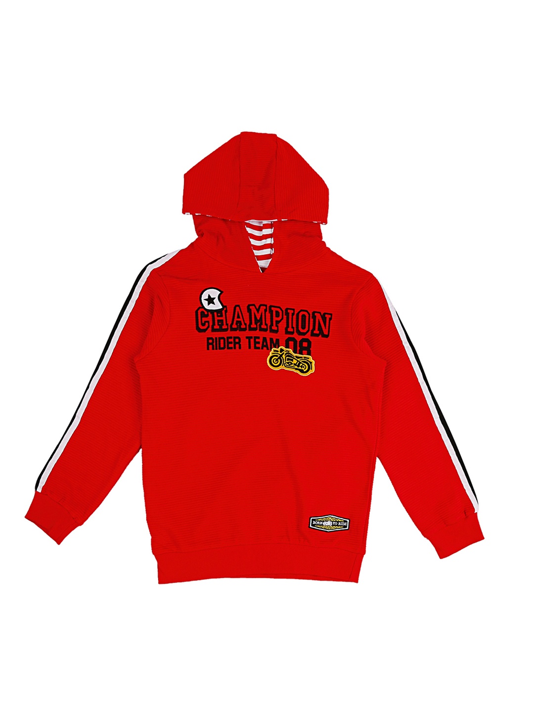 

Pantaloons Junior Boys Red Printed Hooded Sweatshirt