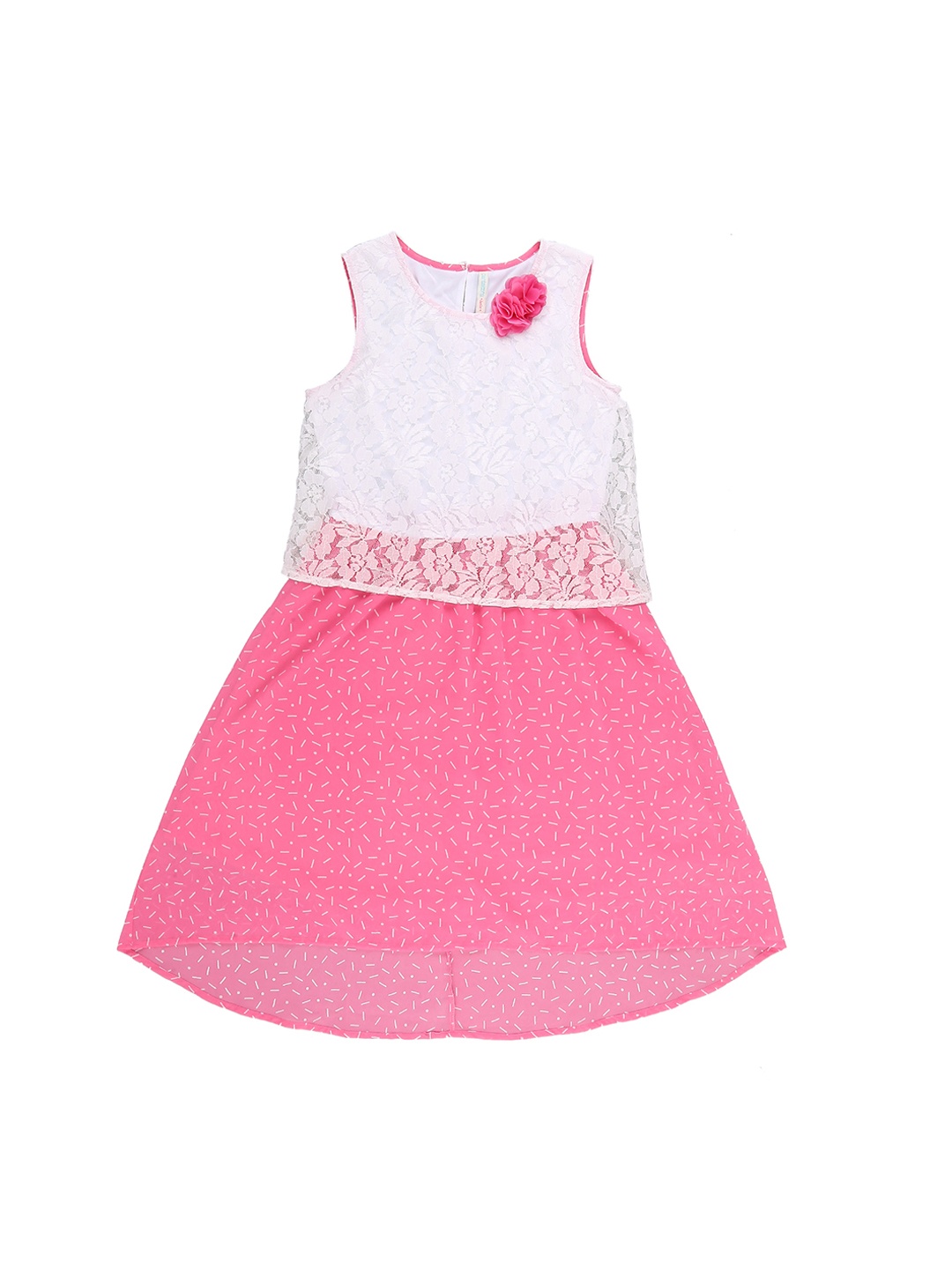 

Pantaloons Junior Girls Pink & White Self Design Fit and Flare Dress