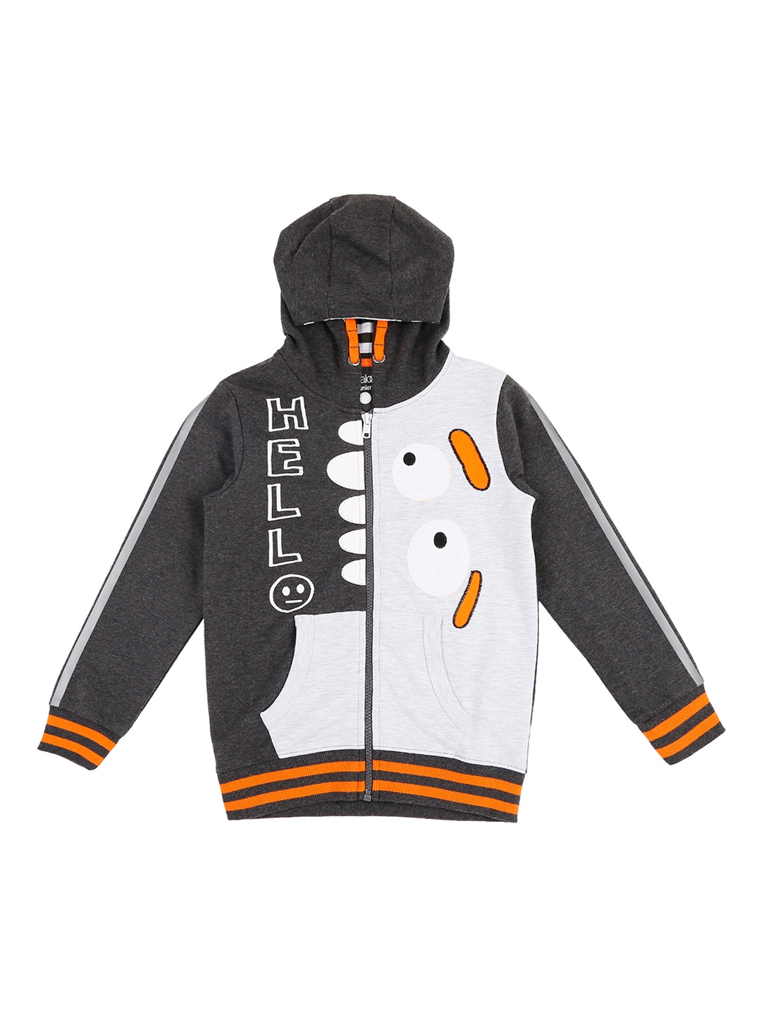 

Pantaloons Junior Boys Grey & White Printed Hooded Sweatshirt