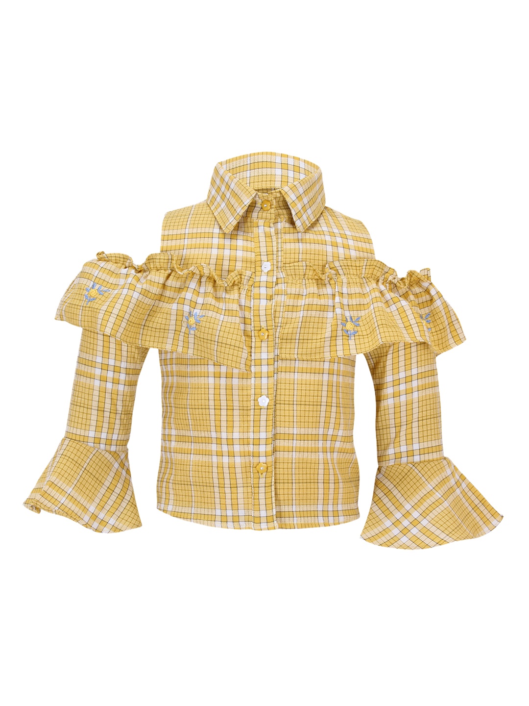 

CUTECUMBER Girls Yellow Checked Shirt Style Top