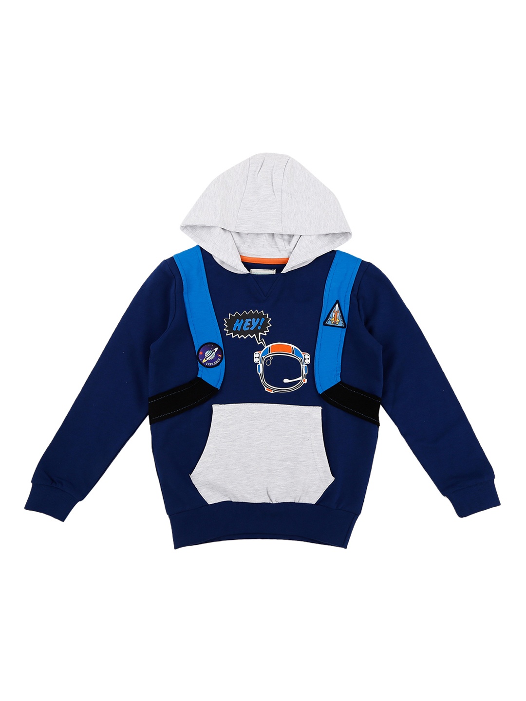 

Pantaloons Junior Boys Navy Blue Printed Hooded Sweatshirt