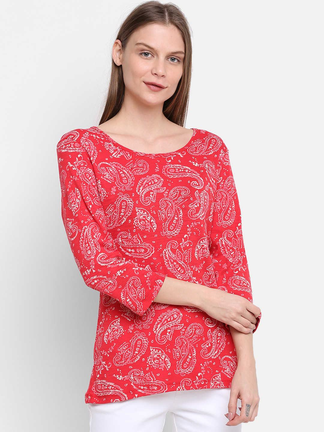 

Rute Women Red Printed Boat Neck T-shirt