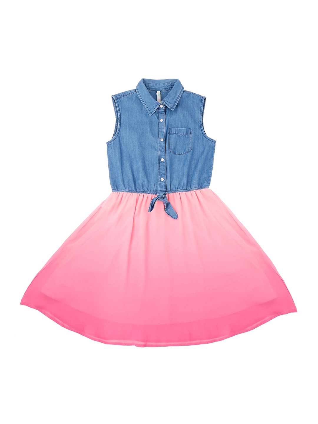 

Pantaloons Junior Girls Pink & Blue Colourblocked Shirt Dress