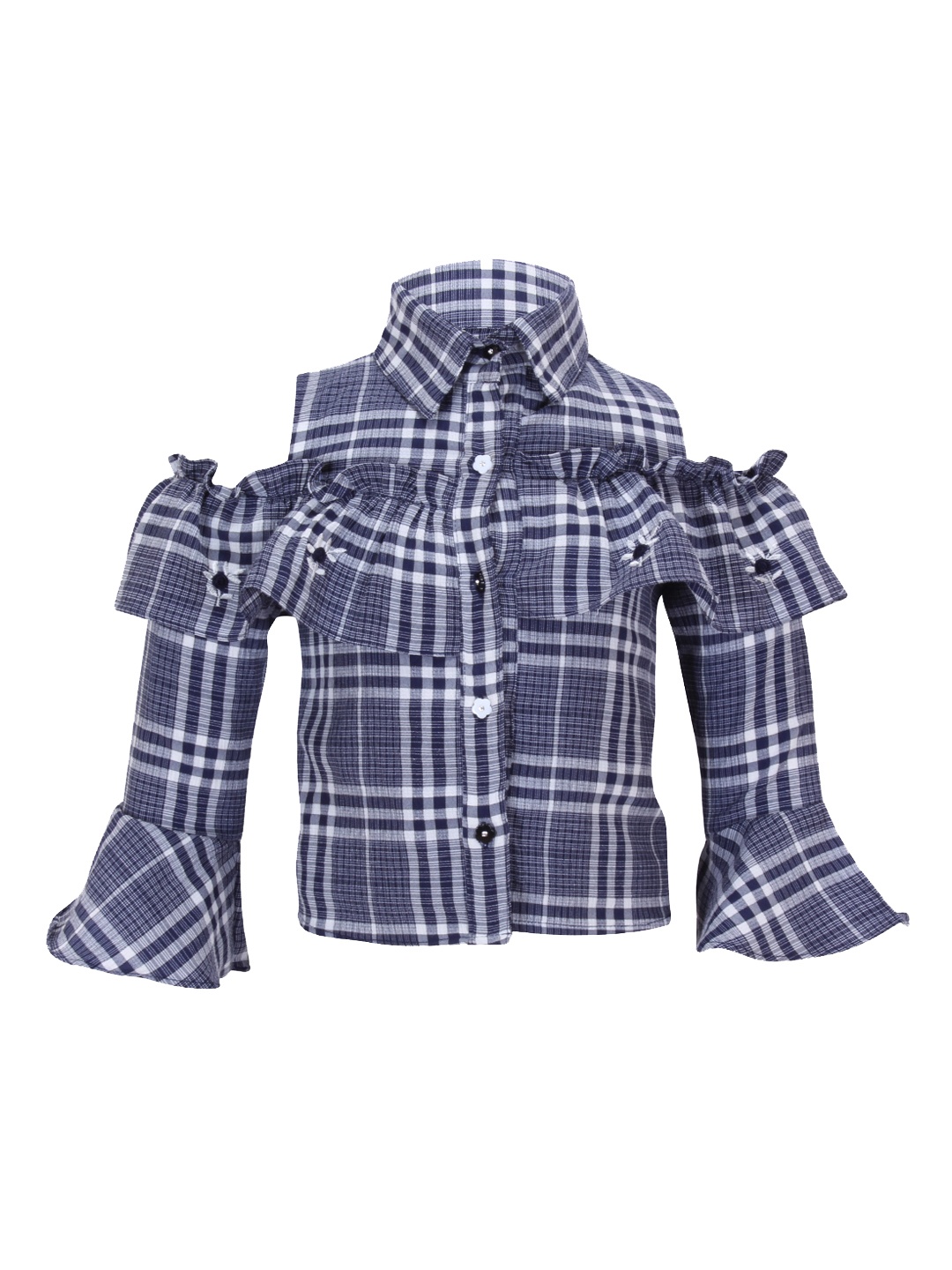 

CUTECUMBER Girls Navy Blue Checked Shirt Style Top