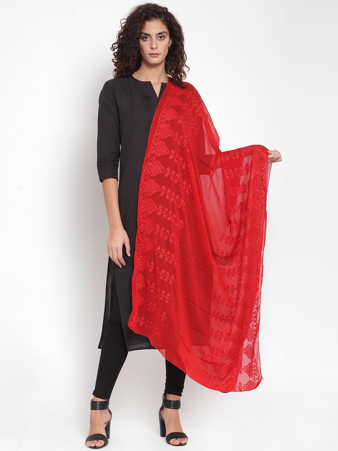 

mf Red Embroidered Dupatta