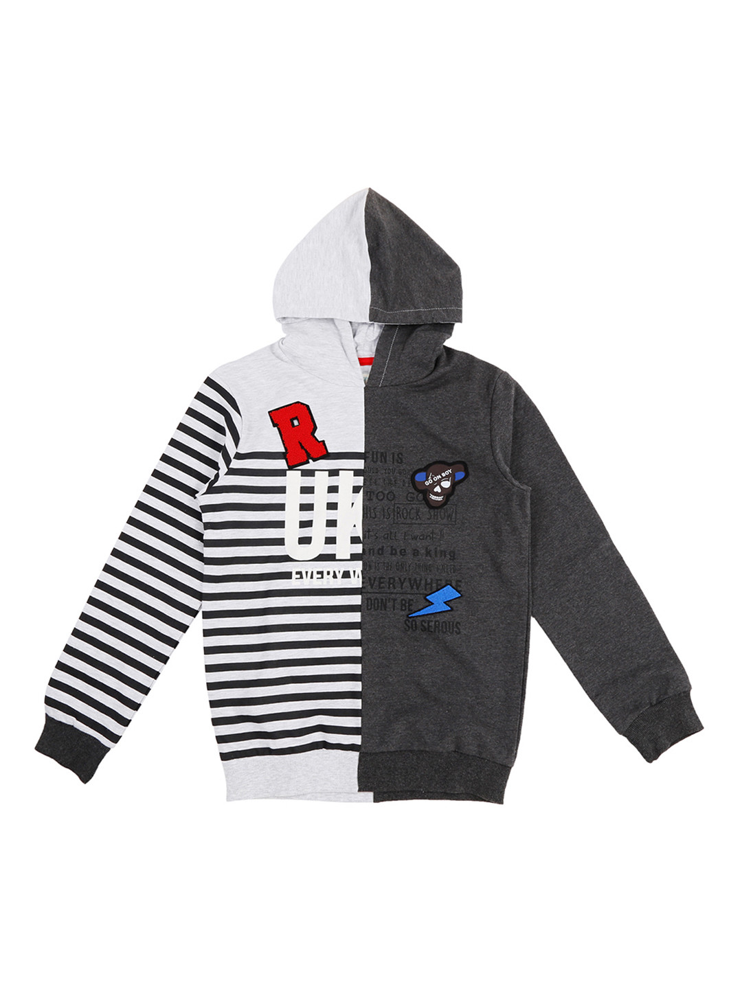 

Pantaloons Junior Boys Grey Melange Striped Hooded Sweatshirt