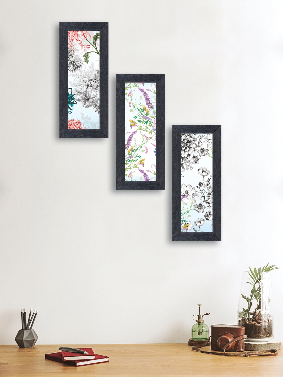 

nest ART Set of 3 White & Green Synthetic Wood Painting