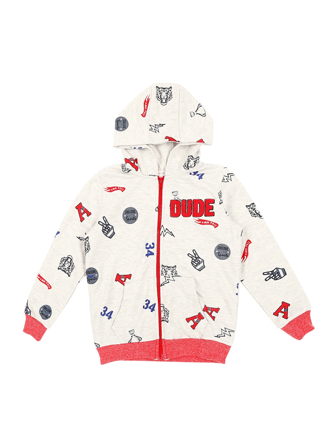 

Pantaloons Junior Boys Grey Melange Printed Hooded Sweatshirt