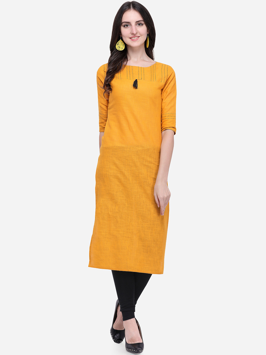 

MIRCHI FASHION Women Mustard Solid Straight Kurta